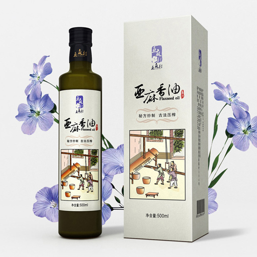 古色古香的亚麻籽油包装设计--食用油包装设计公司
