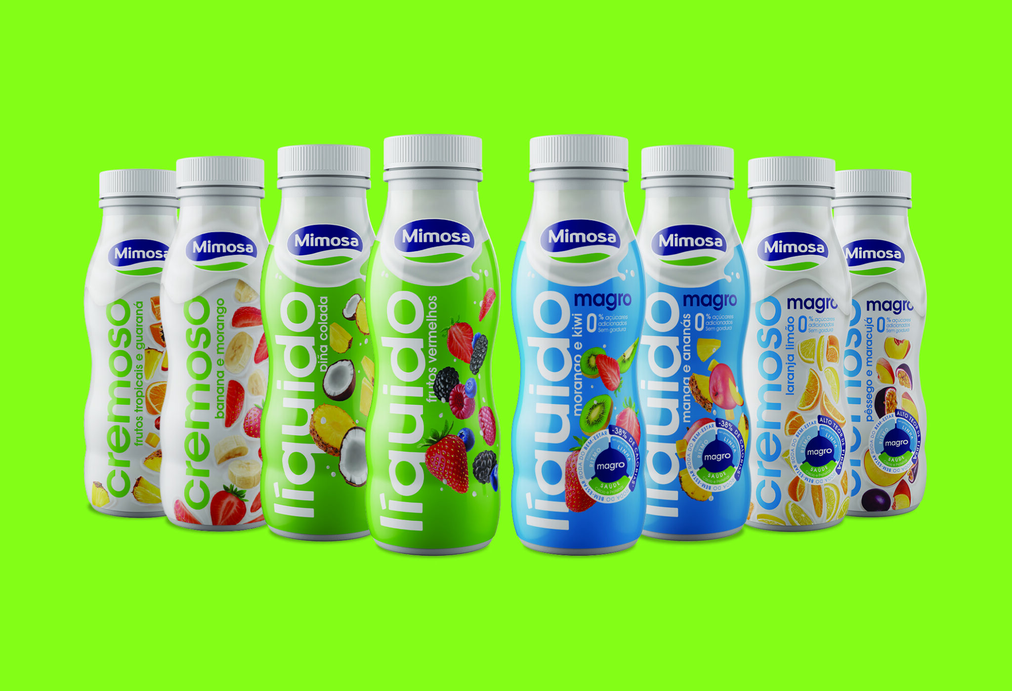 上海酸奶包装设计公司分享案例，Mimosa 是一个在乳制品行业拥有 50 多年经验的参考品牌，它的牛奶及酸奶产品包装设计在竞争激烈的酸奶行业感受到了一些挑战：其酸奶包装设计缺乏差异化和一致性，也没有传达出接近和信任的预期信息。因此，委托包装设计公司时它带着非常明确的目标与 VOLTA Studio 接洽：让其液态牛奶包装设计和奶油酸奶包装设计的形象更容易识别、更现代、线性更强。